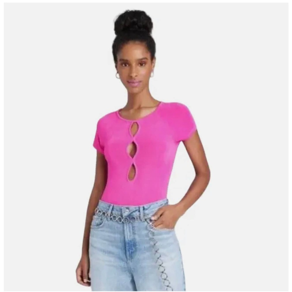 Wild Fable Women's Cut Out Front Bodysuit in Vibrant Pink Size XXL NWT